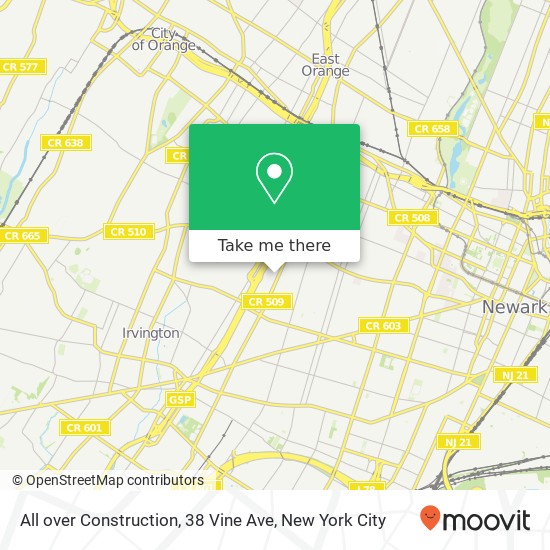 Mapa de All over Construction, 38 Vine Ave