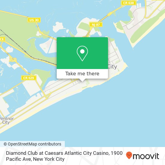 Diamond Club at Caesars Atlantic City Casino, 1900 Pacific Ave map