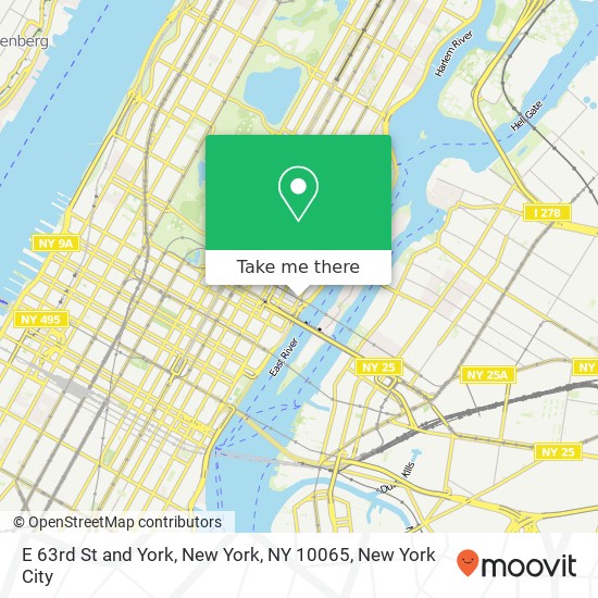 E 63rd St and York, New York, NY 10065 map