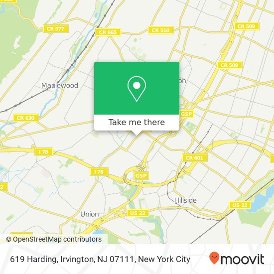 Mapa de 619 Harding, Irvington, NJ 07111