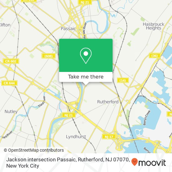 Mapa de Jackson intersection Passaic, Rutherford, NJ 07070