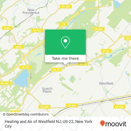 Heating and Air of Westfield NJ, US-22 map