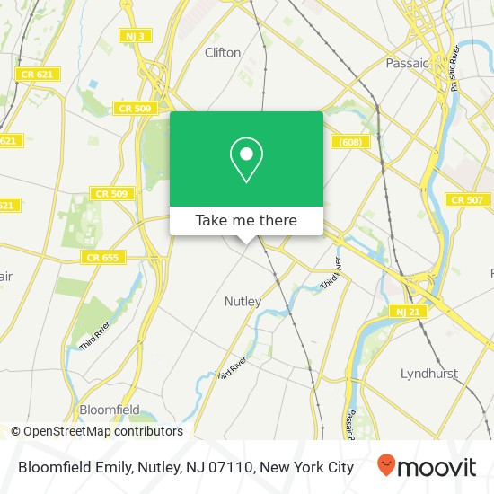 Mapa de Bloomfield Emily, Nutley, NJ 07110