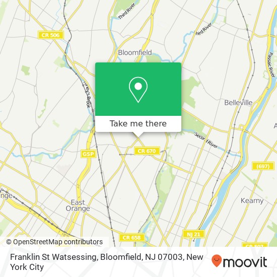 Franklin St Watsessing, Bloomfield, NJ 07003 map