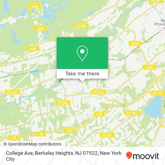 Mapa de College Ave, Berkeley Heights, NJ 07922