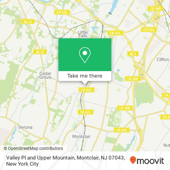 Mapa de Valley Pl and Upper Mountain, Montclair, NJ 07043