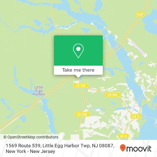 Mapa de 1569 Route 539, Little Egg Harbor Twp, NJ 08087