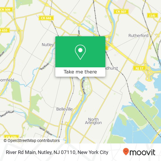 Mapa de River Rd Main, Nutley, NJ 07110