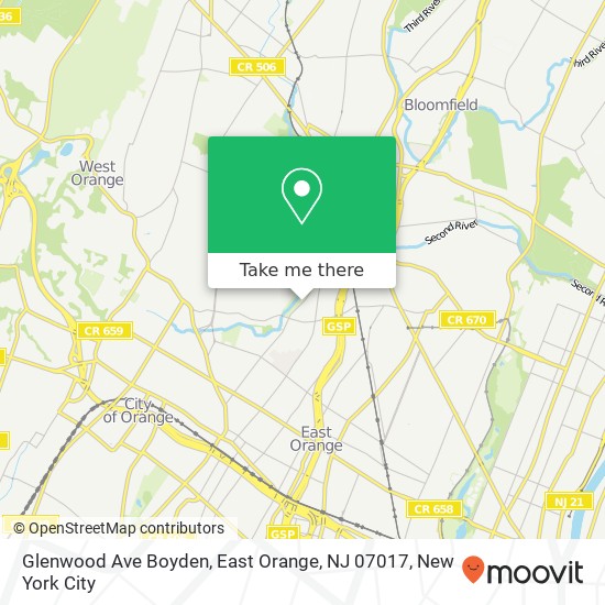 Mapa de Glenwood Ave Boyden, East Orange, NJ 07017