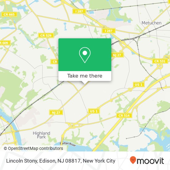 Mapa de Lincoln Stony, Edison, NJ 08817
