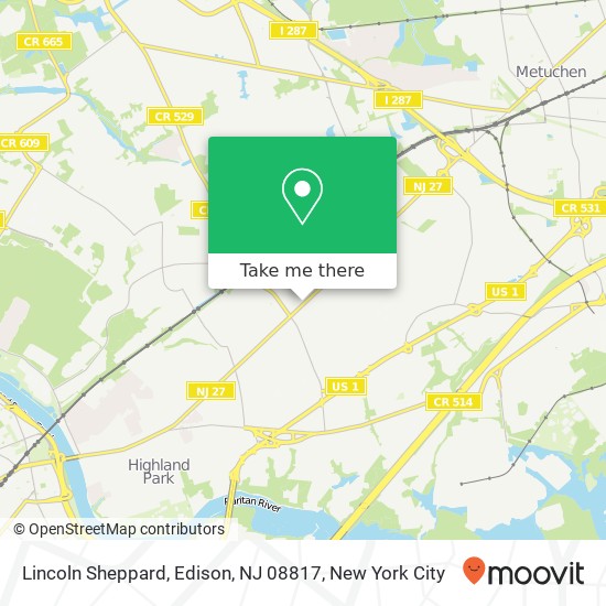 Mapa de Lincoln Sheppard, Edison, NJ 08817