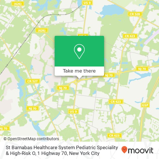 St Barnabas Healthcare System Pediatric Speciality & High-Risk O, 1 Highway 70 map