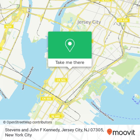 Mapa de Stevens and John F Kennedy, Jersey City, NJ 07305