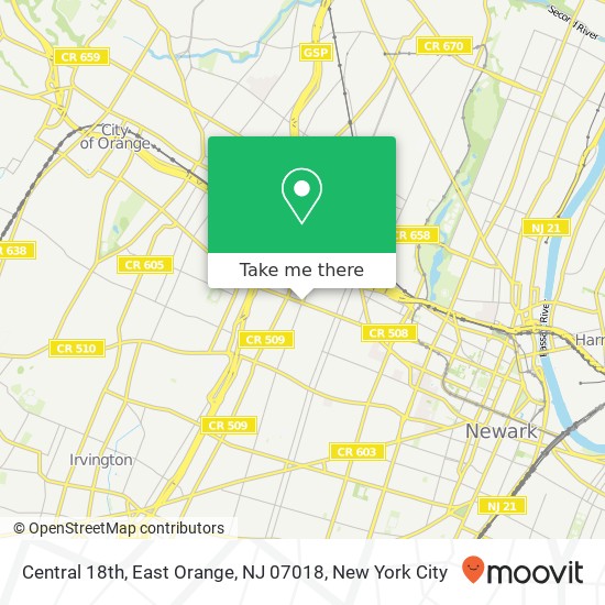 Mapa de Central 18th, East Orange, NJ 07018