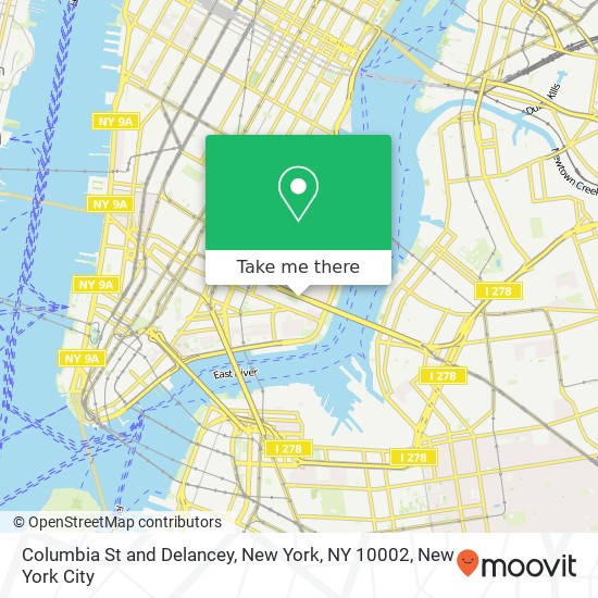 Mapa de Columbia St and Delancey, New York, NY 10002