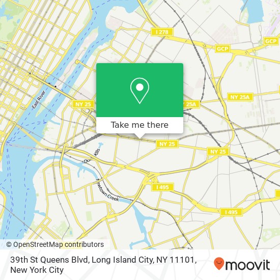 Mapa de 39th St Queens Blvd, Long Island City, NY 11101