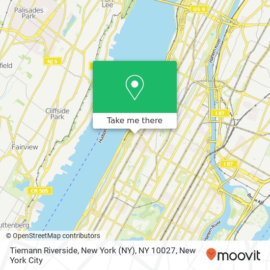 Mapa de Tiemann Riverside, New York (NY), NY 10027