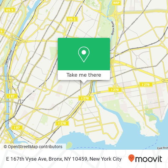Mapa de E 167th Vyse Ave, Bronx, NY 10459