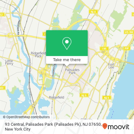 Mapa de 93 Central, Palisades Park (Palisades Pk), NJ 07650