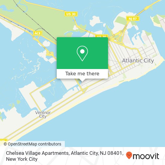 Mapa de Chelsea Village Apartments, Atlantic City, NJ 08401