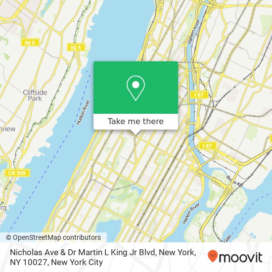 Mapa de Nicholas Ave & Dr Martin L King Jr Blvd, New York, NY 10027