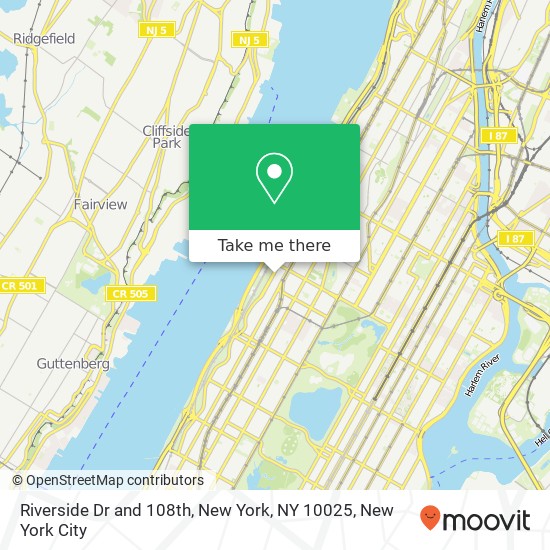 Riverside Dr and 108th, New York, NY 10025 map