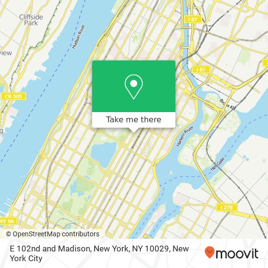E 102nd and Madison, New York, NY 10029 map