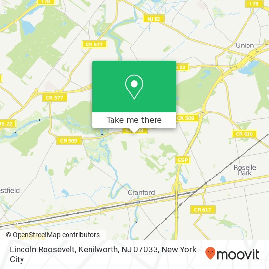 Mapa de Lincoln Roosevelt, Kenilworth, NJ 07033