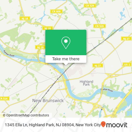 Mapa de 1345 Ella Ln, Highland Park, NJ 08904