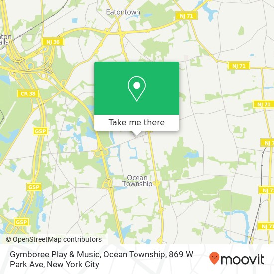 Mapa de Gymboree Play & Music, Ocean Township, 869 W Park Ave