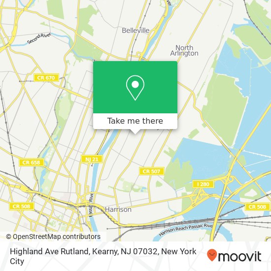 Mapa de Highland Ave Rutland, Kearny, NJ 07032