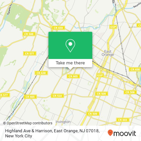Mapa de Highland Ave & Harrison, East Orange, NJ 07018