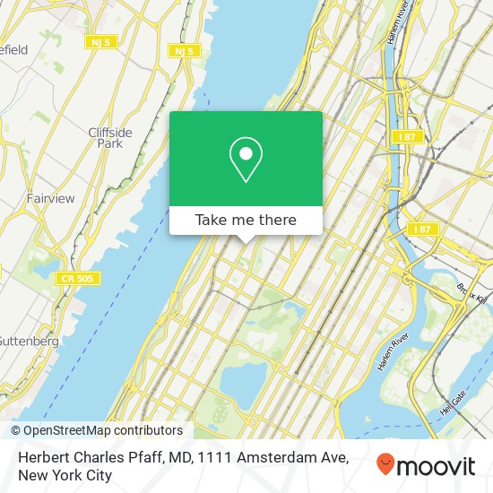 Herbert Charles Pfaff, MD, 1111 Amsterdam Ave map