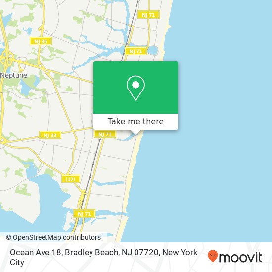 Mapa de Ocean Ave 18, Bradley Beach, NJ 07720