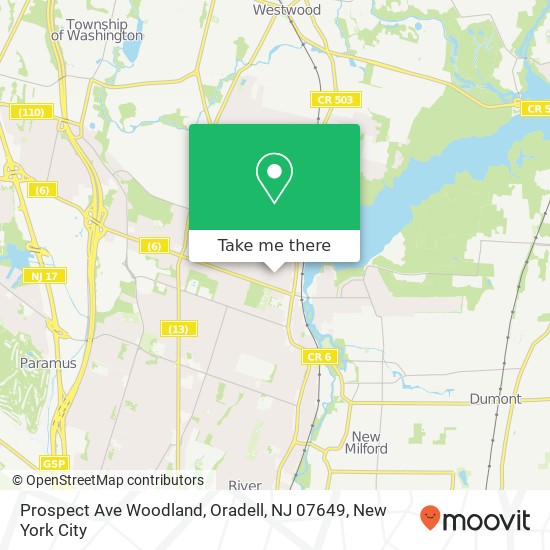 Mapa de Prospect Ave Woodland, Oradell, NJ 07649