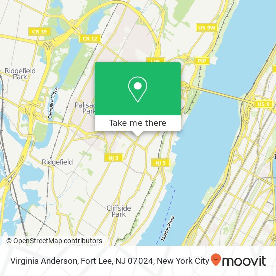 Mapa de Virginia Anderson, Fort Lee, NJ 07024