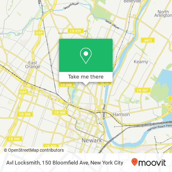 Mapa de Avl Locksmith, 150 Bloomfield Ave