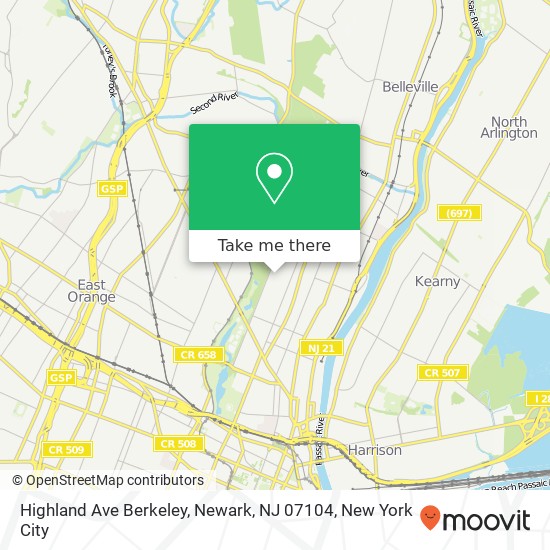 Mapa de Highland Ave Berkeley, Newark, NJ 07104