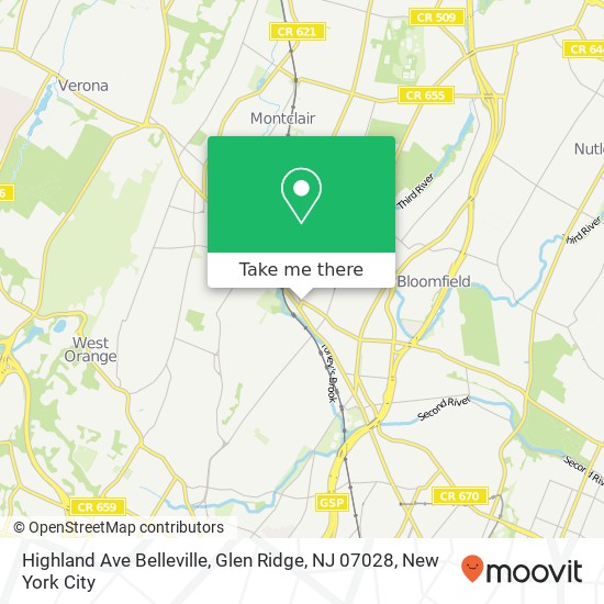 Mapa de Highland Ave Belleville, Glen Ridge, NJ 07028