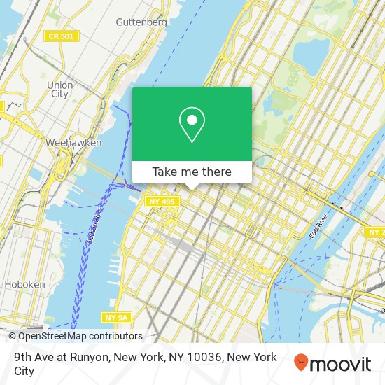 Mapa de 9th Ave at Runyon, New York, NY 10036