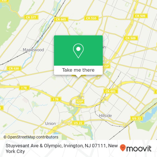 Mapa de Stuyvesant Ave & Olympic, Irvington, NJ 07111