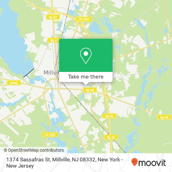 Mapa de 1374 Sassafras St, Millville, NJ 08332