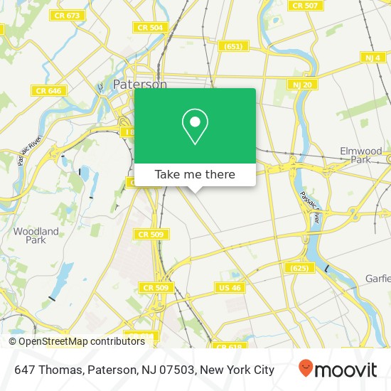 Mapa de 647 Thomas, Paterson, NJ 07503