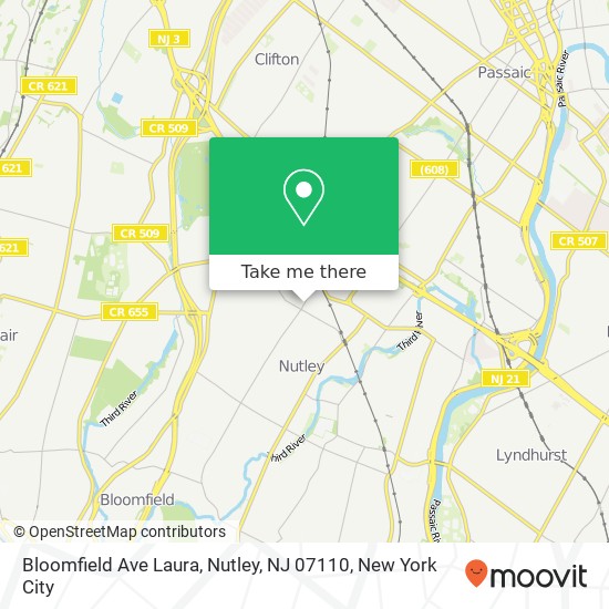 Mapa de Bloomfield Ave Laura, Nutley, NJ 07110