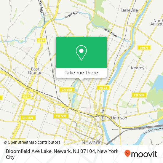 Mapa de Bloomfield Ave Lake, Newark, NJ 07104