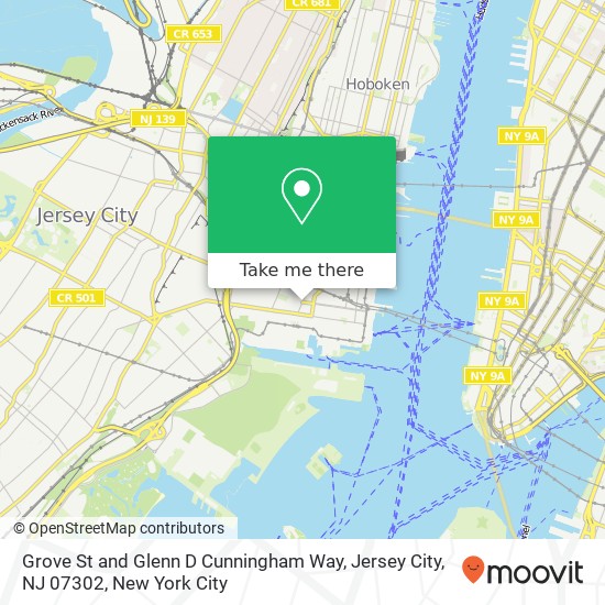 Grove St and Glenn D Cunningham Way, Jersey City, NJ 07302 map
