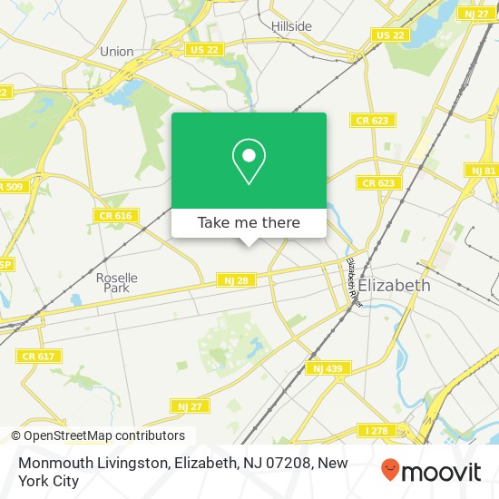 Mapa de Monmouth Livingston, Elizabeth, NJ 07208