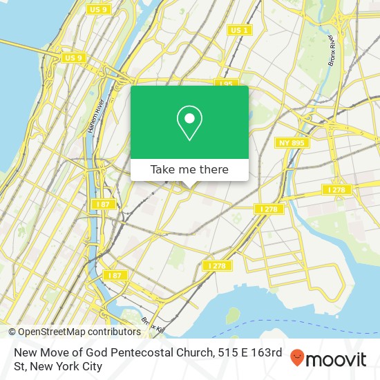 Mapa de New Move of God Pentecostal Church, 515 E 163rd St