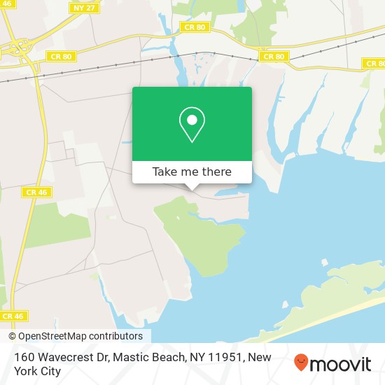 160 Wavecrest Dr, Mastic Beach, NY 11951 map