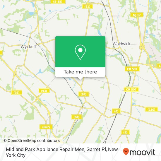 Midland Park Appliance Repair Men, Garret Pl map